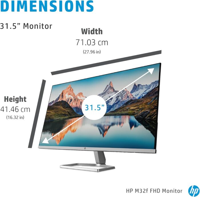 HP M32f Ultraslim Monitor 31.5 Inch, Full HD 1080p, 7ms Response Time, 2x HDMI, 1x VGA, Anti Glare, Blue Light Filter, Flicker Free, HP Eye Ease with Eye Safe Certification, Silver and Black - Image 6