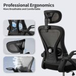 Ergonomic Office Chair, Computer Desk Chair, Mesh Rolling Work Chairs with Wheels and Adjustable Headrests, Comfortable Lumbar Support Gaming Chair, Comfy Flip-up Arms for Home,Bedroom,Study, Black - Image 3