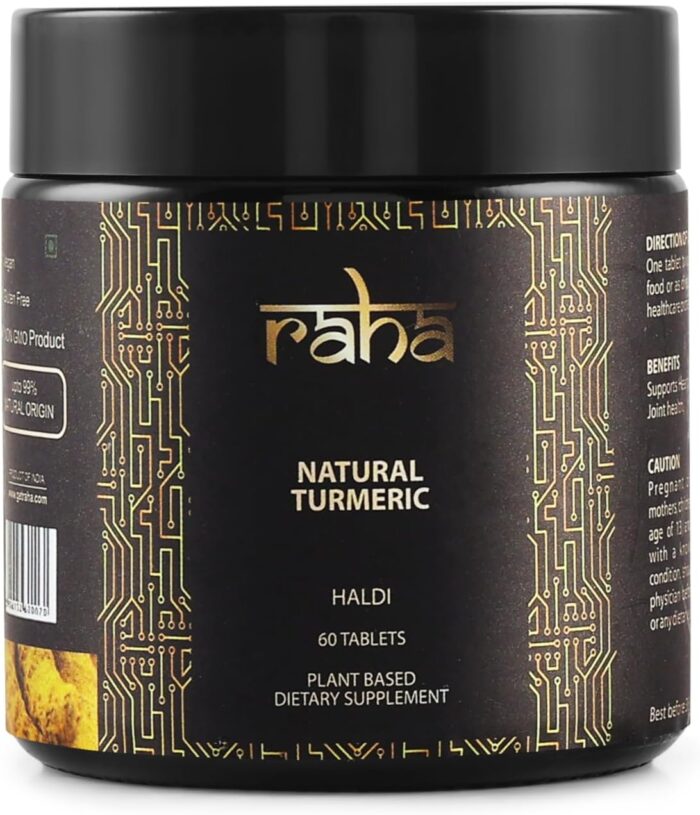 Raha- Natural Turmeric (Haldi) Plant based Dietary Supplement, Anti Inflammatory and Joint Health Supplement, Boosts Immune System-60 Tablets