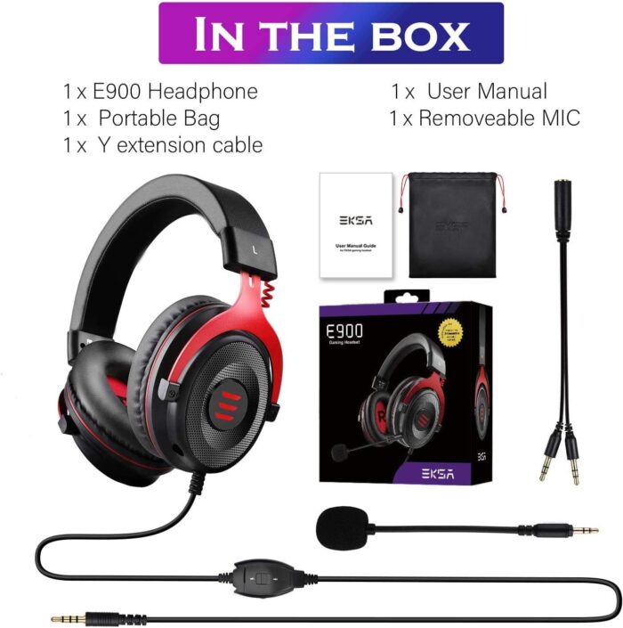 EKSA Gaming Headset, Wired PS4 Headset with Noise Canceling Mic, Over-Ear Gaming Headphones Compatible with Xbox One Controller, for PS4, PS5, PC, Laptop (E900-Red) (E900-Red) - Image 7