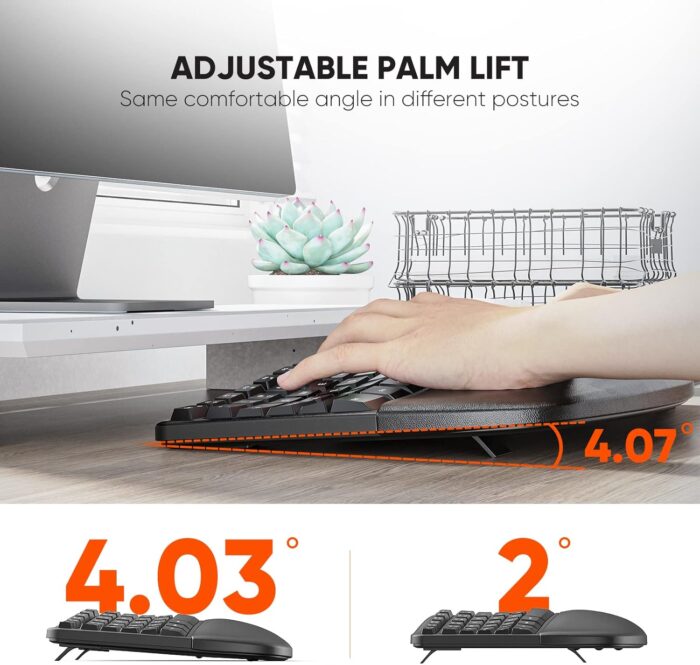 MEETION Ergonomic Wireless Keyboard and Mouse, Ergo Keyboard with Vertical Mouse, Split Arch Keyboard with Cushioned Wrist Palm Rest, Natural Typing Rechargeable Full Size, Windows/Mac/Computer/Laptop - Image 4