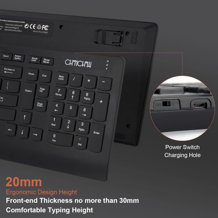 CHONCHOW Wireless Keyboard and Mouse Combo, 2.4GHz Portable Rechargeable Keyboard and Mouse,Ultra-Thin 3 Levels Mice for for Computer PC Laptop Desktop Windows Mac Notebook (Black,local) - Image 2