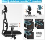 HOLLUDLE Ergonomic Office Chair with Adaptive Backrest, High Back Computer Desk Chair with 4D Armrests, Adjustable Seat Depth, Lumbar Support and 2D Headrest, Swivel Task Chair, Black - Image 4