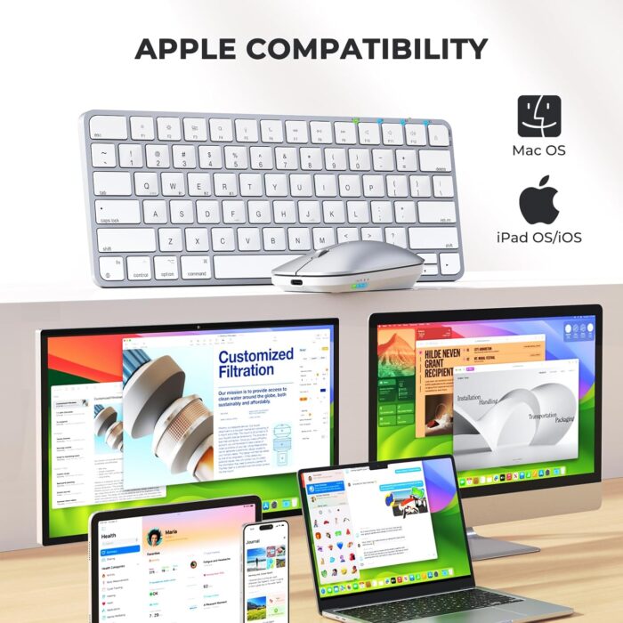 MEETION Wireless Bluetooth Keyboard and Mouse for Mac, Multi Device Quiet Slim Rechargeable Low Profile Apple Layout Magic Keyboard Mouse for iPad, iPhone, iMac, MacBook Air/Pro, for Mac/iPadOS White - Image 3