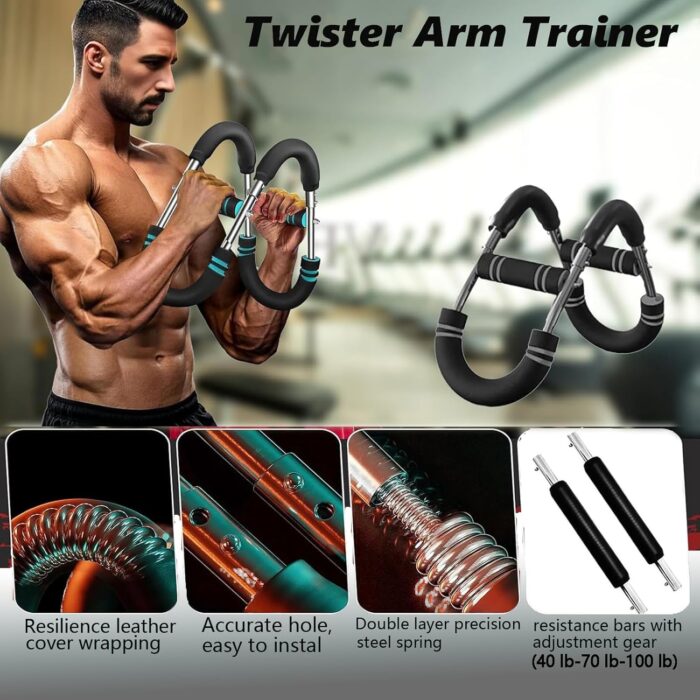 Twister Arm Trainer, 40-100lb Adjustable Chest & Arm Workout Equipment, Power Twister Bar with Detachable Design for Strength Training at Home, Gym & Travel - Image 6