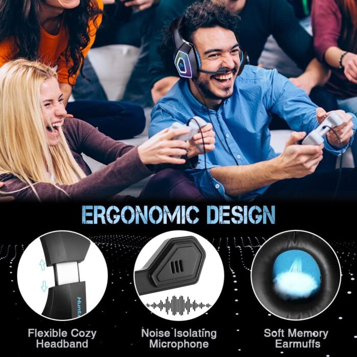 U UiiSii PC Gaming Headset with Microphone Wired Xbox Headset with mic PS4 Gaming Headphones with Microphone Gamer PS4 Headset with Mic Stereo Sound & LED Light Noise Cancelling for Switch Computer - Image 5