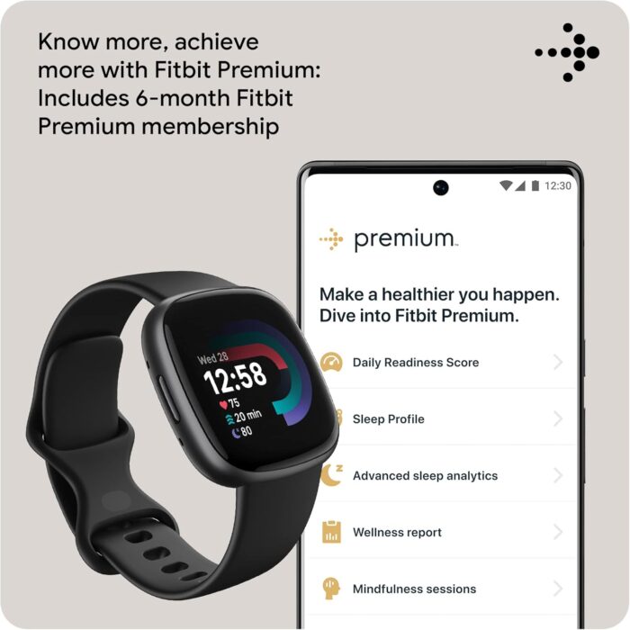 Fitbit Versa 4 Fitness Smartwatch with Daily Readiness, GPS, 24/7 Heart Rate, 40+ Exercise Modes, Sleep Tracking and more, Black/Graphite, One Size (S & L Bands Included) Bluetooth - Image 5