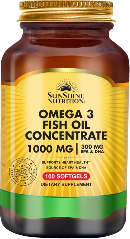 SUNSHINE NUTRITION Omega 3 Fish Oil Concentrate 1000 Mg 100 Soft Gels SUNSHINE NUTRITION Omega 3 Fish Oil Concentrate 1000 Mg 100 Soft Gels