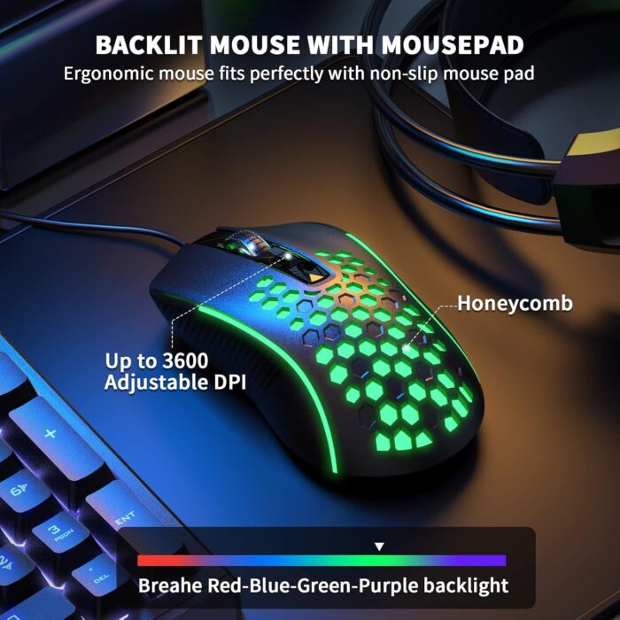 AULA Gaming Keyboard Mouse Headset and Mousepad Combo, RGB LED Backlit Gaming Keyboard Bundle, USB Wired Keyboards Combo for PC Gamer, Xbox, PS4 Users - Image 5