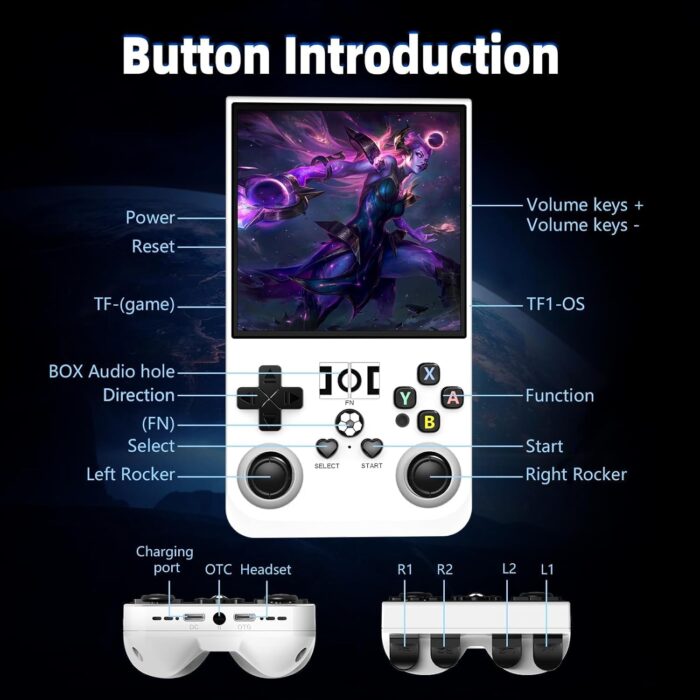 R36MAX Retro Handheld Game Console, 4.0 Inch IPS Screen, 64GB Memory, Portable Arcade Video Gaming Console Gift for Adults, Light White - Image 4