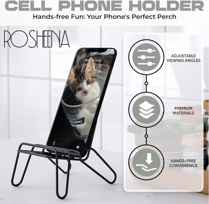 ROSHEENA Mobile Phone Stand- Multi-Angle Non-Slip Metal Base Portable Cell Phone Holder Stand for Desk Pocket Size Travel Essential Accessory Compatible with Android, Smartphone, iPad & Tablet - Image 5