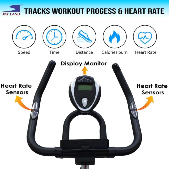 SKY LAND Indoor Spin Bike – Adjustable Stationary Exercise Bike with 8KG Flywheel, 10-Level Magnetic Resistance, LCD Display, Quiet Belt Drive & Transport Wheels for Home Gym Workouts (Black) EM-1548 - Image 4