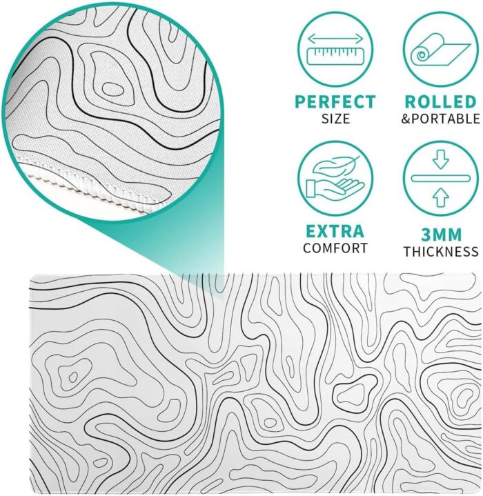 ECVV Gaming Mouse Pad XL - 80x30cm Large Mouse Mat with Anti-Slip Rubber Base for Keyboard and Mouse, for Home and Office（White with Black Topographic Line） - Image 2