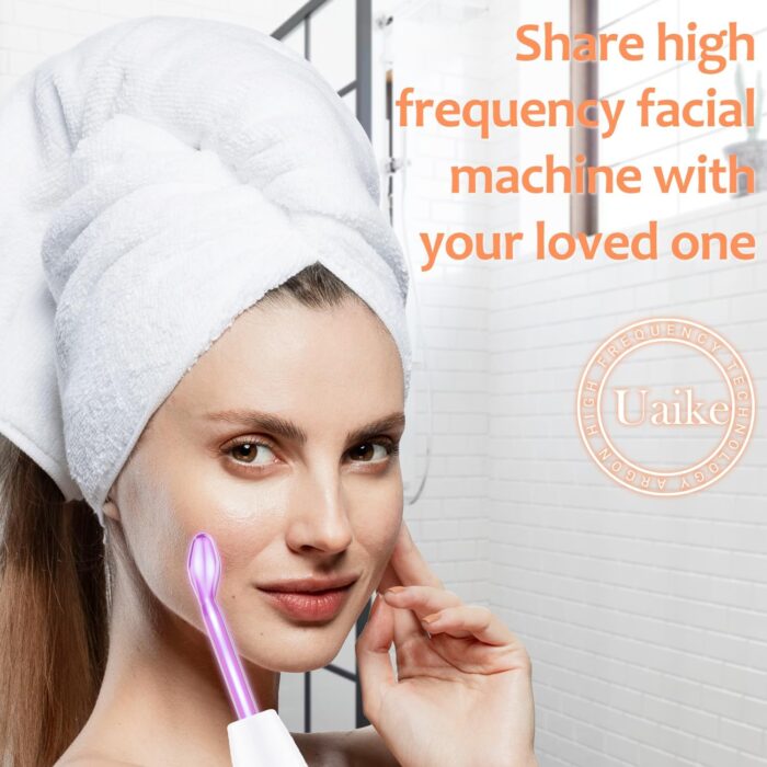 Uaike High Frequency Facial Wand - 4 in 1 Violet Portable Handheld High Frequency Facial Machine - at Home Face Skin Wand Device with 4 Pcs Purple Glass Tubes - Image 6