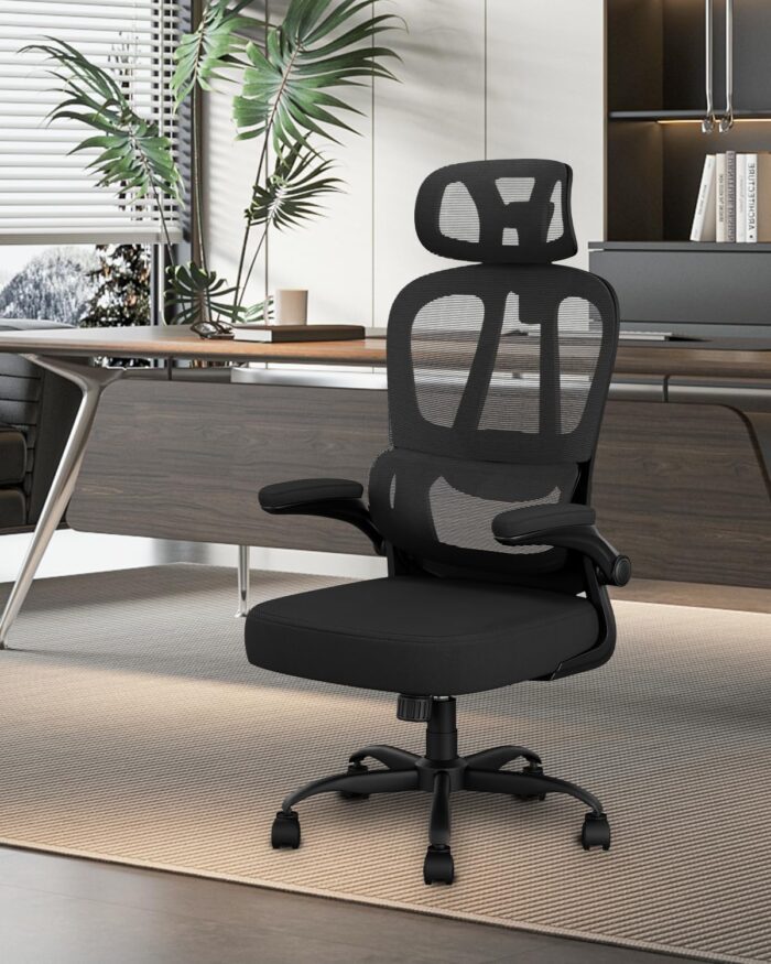 Submi Office Chair Ergonomic Office Chair with Flip-up Armrest & Headreat, Mesh Computer Chairs for Adult and Teens, Height Adjustable Home PC Work Chair with Lumbar Support, 350lbs, Black - Image 3