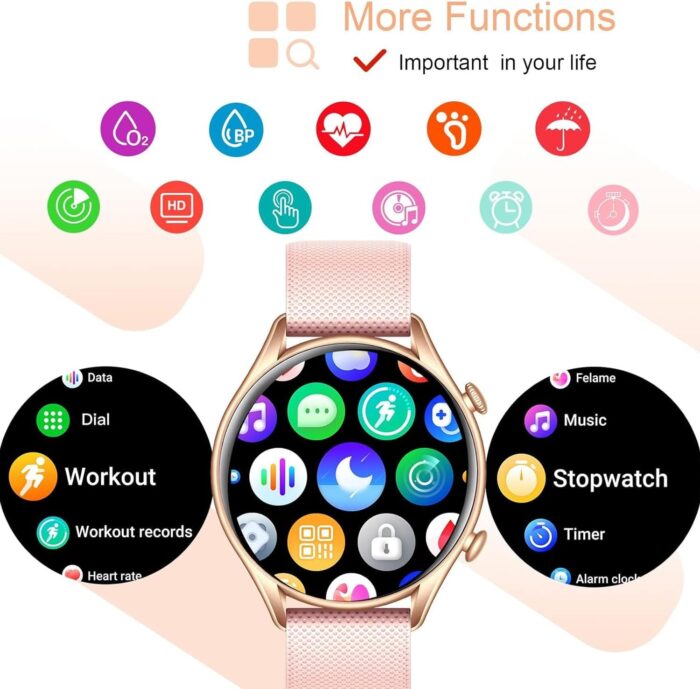 IP68 Waterproof Smartwatch for Women - Fitness Tracker Answer/Make Calls Heart Rate Blood Pressure Sleep Monitor Step Counter-Sport Running Digital Watch for Android iOS Phones (Pink) - Image 4