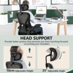 Ergonomic Office Chair, Computer Desk Chair, Mesh Rolling Work Chairs with Wheels and Adjustable Headrests, Comfortable Lumbar Support Gaming Chair, Comfy Flip-up Arms for Home,Bedroom,Study, Black - Image 6