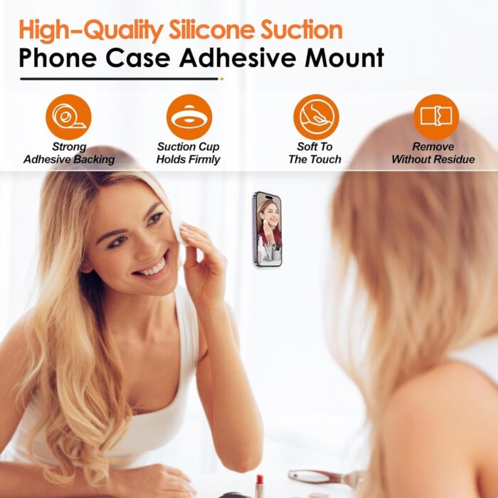 2Pcs Suction Phone Case Mount, Silicone Phone Suction Grip Compatible with iPhone and Android Cases, Anti-Slip Hands-Free Mobile Accessory Holder, Sticky Phone Grip for Tiktok Videos and Selfies - Image 4