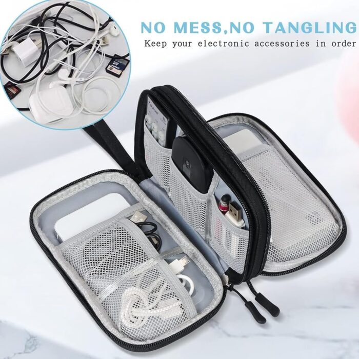 AMERTEER Electronic Accessories Bag Organizer - Travel Mobile Electronics Accessories & Supplies - Compatible For Charger USB Cables SD Memory Cards Earphone Flash Hard Drive Phone Power Bank (Black) - Image 3