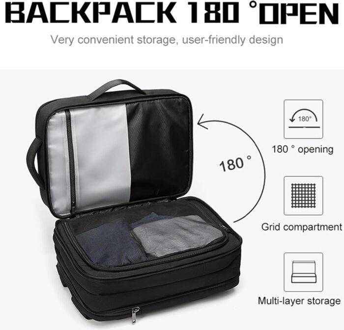 ah arctic hunter 3 in 1 Expandable Backpack 18 inch Water Resistant Travel Business Laptop Bag for Unisex with Built in USB and Headphone port, B00345 (Black PU), 30 x 15 x 41 cm (B00345-AH_BLKPU) - Image 6