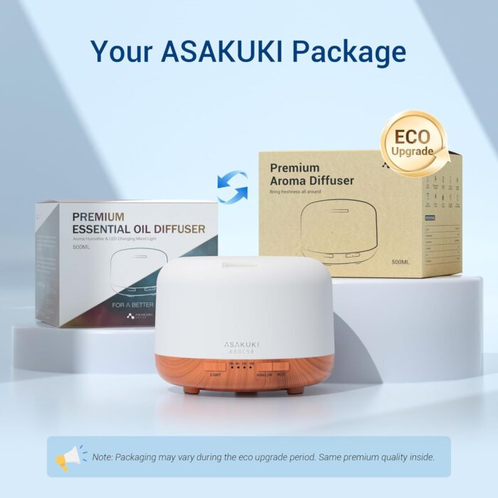 ASAKUKI 500ml Premium, Essential Oil Diffuser with Remote Control, 5 in 1 Ultrasonic Aromatherapy Fragrant Oil Humidifier Vaporizer, Timer and Auto-Off Safety Switch - Image 8
