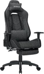Efomao Ergonomic Gaming Chair with Footrest, Dark Grey Technical Fabric Computer Chair, Adjustable Height Office Seat with Headrest, Lumbar Support, 360° Swivel Video Gaming