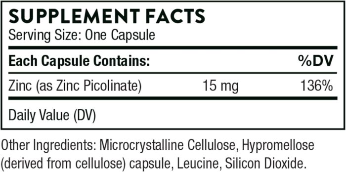 THORNE Zinc Picolinate 15mg - Highly Absorbable Zinc Supplement - Supports Wellness, Immune System, Eye, Skin, and Reproductive Health - Gluten-Free, Soy-Free, Dairy-Free - 60 Capsules - Image 2