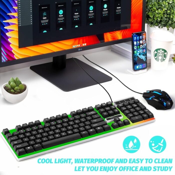 SKY-TOUCH G21 Computer Gaming Keyboard and Mouse Combo :Keyboard with Flexible Polychromatic LED Lights Mechanical Feel Wired USB Working Keyboard Mouse Set for Windows Computer(Black) - Image 7