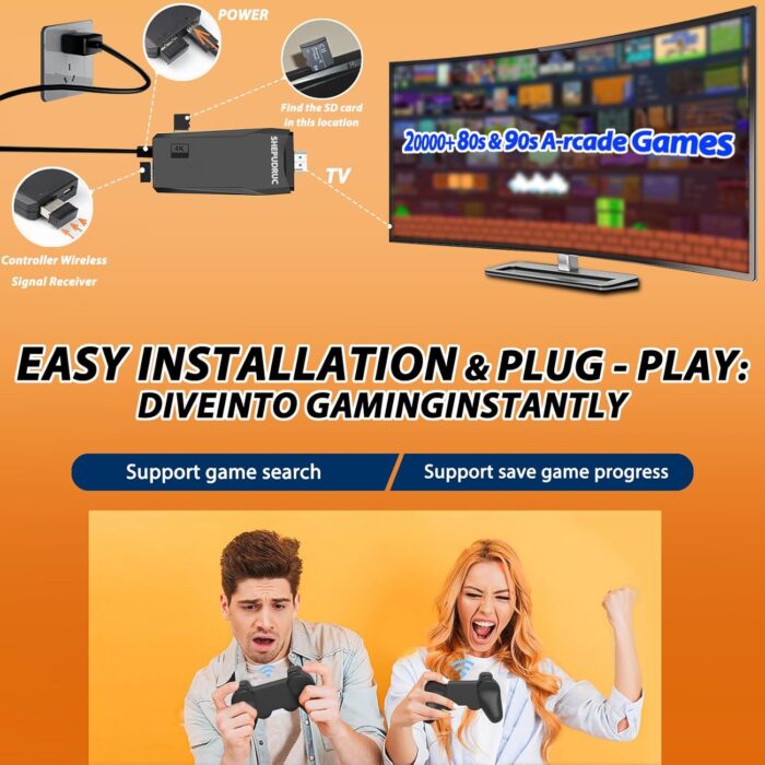 SHEPUDRUC Wireless Retro Handheld Game Console, Game Console Stick Built-in 20000+ Plug-and-Play Video Games, Equipped with 18 Simulators, 4K HDMI Output and Dual 2.4G Controller（50GB Memory Card） - Image 6
