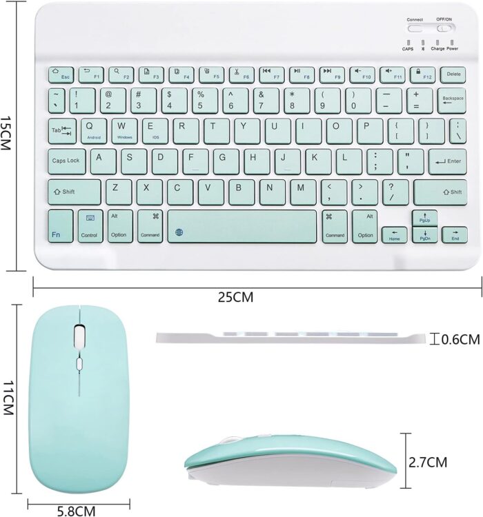 Xukinroy Ultra-Slim Bluetooth Keyboard and Mouse Combo Rechargeable Portable Wireless Keyboard Mouse Set for Apple iPad iPhone iOS 13 and Above Samsung Tablet Phone Smartphone Android Windows (Green) - Image 6