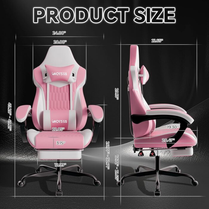 Gaming Chair, Ergonomic Gaming Chair with Footrest and Lumbar Support, Computer Chairs, Height Adjustable Computer Racing Gamer Chairs for Gaming or Office, Pink White - Image 3