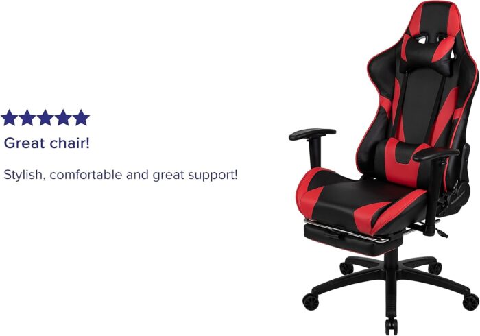 Flash Furniture X30 Gaming Chair Racing Office Ergonomic Computer Chair with Fully Reclining Back and Slide-Out Footrest in Red LeatherSoft - Image 4