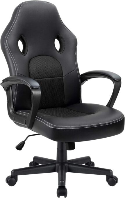 Furmax Office Desk Leather Gaming, High Back Ergonomic Adjustable Racing Task Swivel Executive Computer Chair Headrest and Lumbar Support (Black)