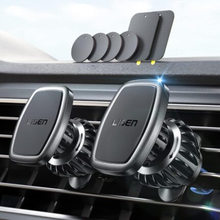 LISEN 2 Pack Magnetic Car Phone Holder Car Mobile Phone Holder Hands-Free Vent 6 Metal Plates Fit All iPhone 16/15/14/13/12 Pro Max Plus, Samsung Galaxy S25 Ultra S24