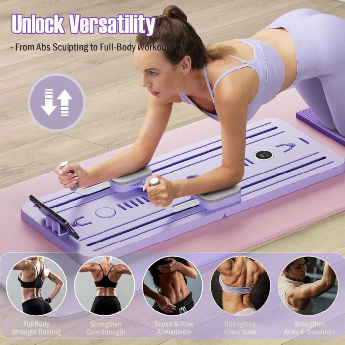 Ab Roller Abs Workout Equipment: Multifunction Automatic Rebound Abdominal Wheel - Foldable Home Gym Exercise Fitness Equipment Push Up Board for Strength Training Core Workout with Knee Pad Timer - Image 2