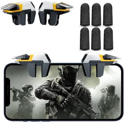 Mobile Game Controller Trigger, Mobile Game Accessories 6 Finger Gaming Trigger Gamepad Large Thickness, Sensitive Trigger with 3 Pair Gaming Finger Sleeves