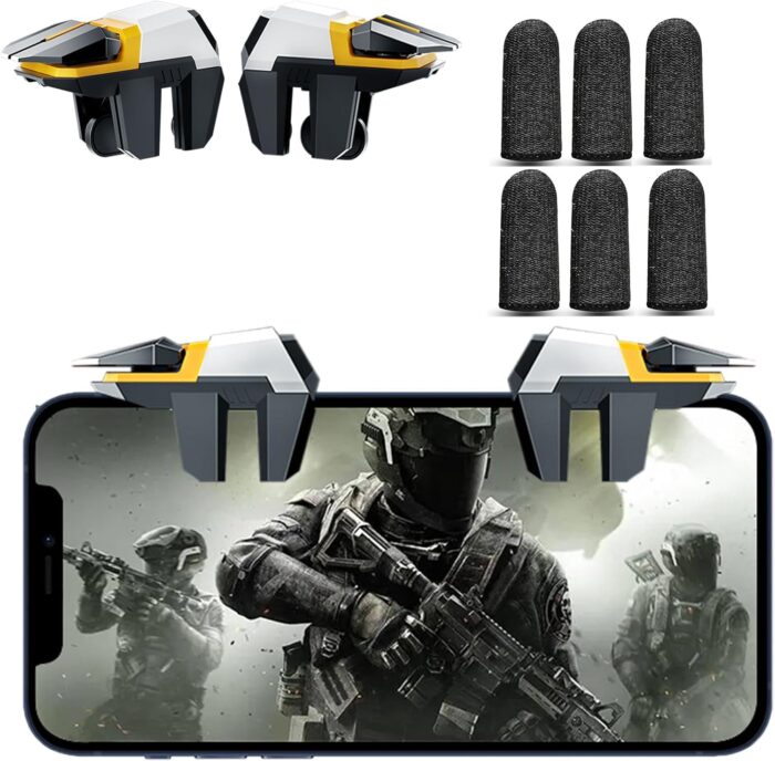 Mobile Game Controller Trigger, Mobile Game Accessories 6 Finger Gaming Trigger Gamepad Large Thickness, Sensitive Trigger with 3 Pair Gaming Finger Sleeves