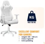 Ranqer Felix Gaming Chair – Ergonomic Office Chair with Armrests, Adjustable Backrest and Cushions, Metal Support and Stable Nylon Base, Set-up Gaming and Productivity – White - Image 8