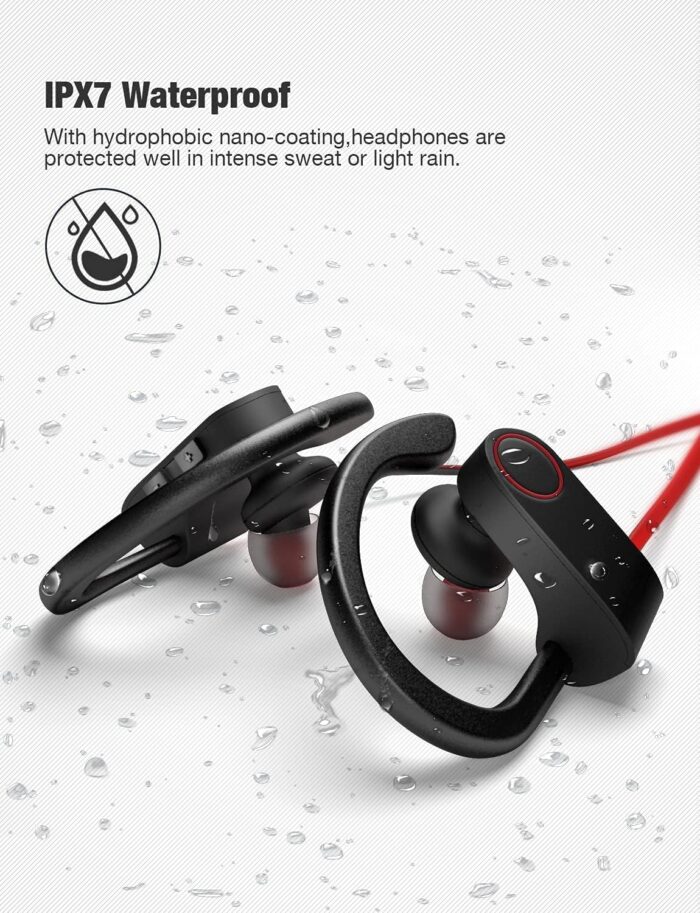 Otium Bluetooth Headphones, Best Wireless Earbuds IPX7 Waterproof Sports Earphones w/Mic HD Stereo Sweatproof in-Ear Earbuds Gym Running Workout 8 Hour Battery Noise Cancelling Headsets - Image 3
