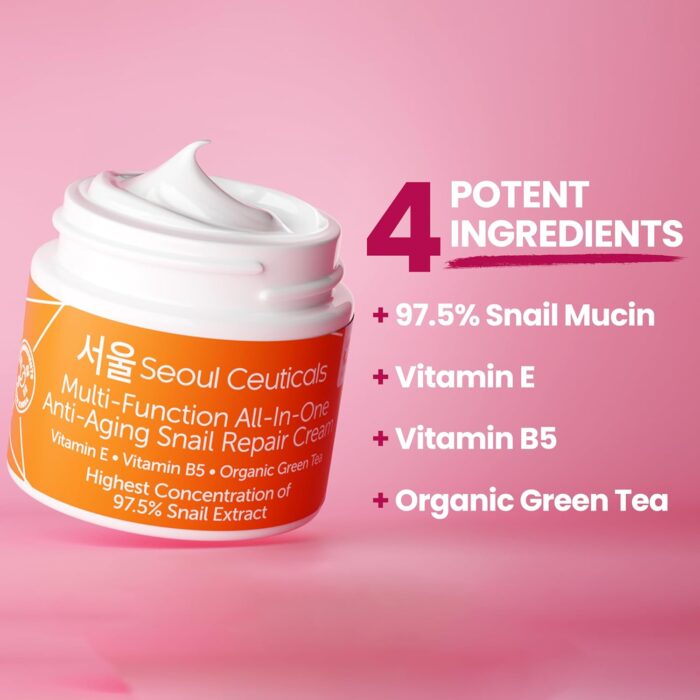 Seoul Ceuticals Korean Skin Care Snail Repair Cream Moisturizer - 97.5% Snail Mucin Extract - All In One Recovery Power For The Most Effective Korean Beauty Routine - 2oz - Image 6
