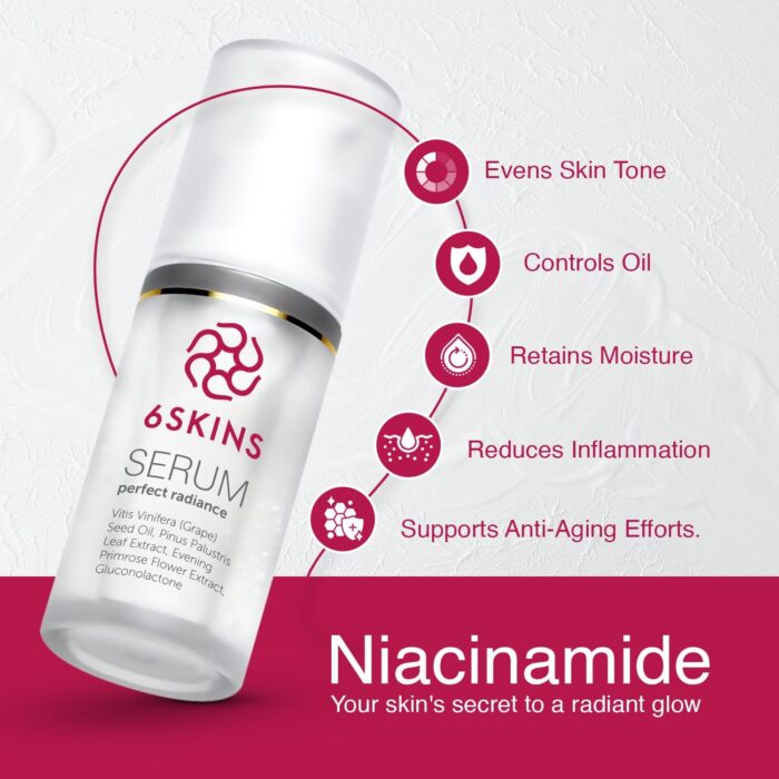 6SKINS® Perfect Radiance Face Serum with 2% Niacinamide+ Vitis Vinifera(Grape) Seed Oil+ PHA |Korean Skincare| For Brightening, Hydrating & Radiant Skin, Glow Serum 30ml - Image 4