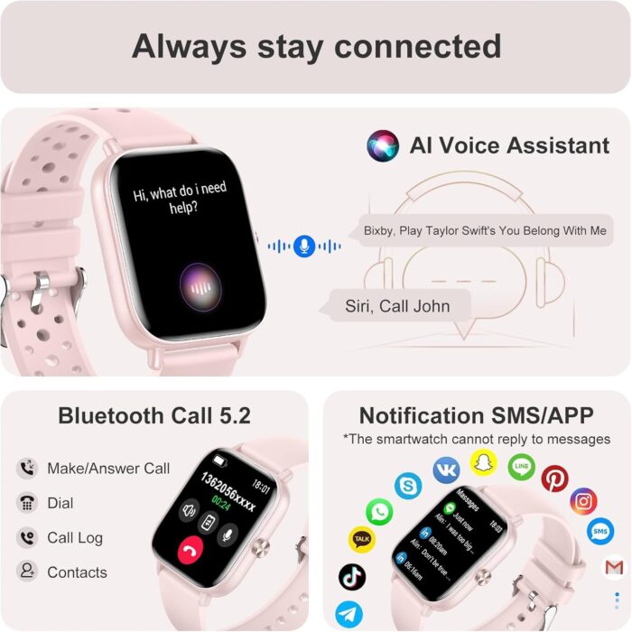 Smart Watch for Women(Answer/Make Call), 1.83" HD Touch Screen Fitness tracker with Heart Rate SpO2 Sleep Monitor,100+ Sport Modes, IP68 Waterproof Smartwatch compatible with iOS & Android, Pink - Image 2