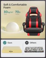 Songmics Racing Gaming Chair, Adjustable Office Chair With Footrest, Ergonomic Design, Tilt Mechanism, Headrest, Lumbar Support, 150 Kg Weight Capacity, Black And Red Obg73Brv1 - Image 9