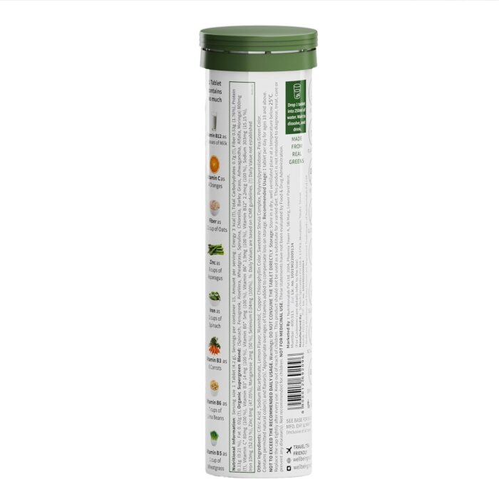 Wellbeing Nutrition Daily Greens, Wholefood Multivitamin with Vitamin C, Zinc, B6, B12, Iron for Immunity and Detox with 39+ Organic Certified Plant Superfoods & Antioxidants(15 Effervescent Tablets) - Image 6