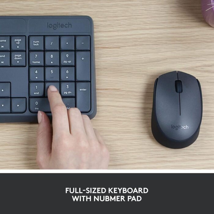 Logitech MK235 Wireless Keyboard and Mouse Combo for Windows, 2.4 GHz Wireless with Unifying USB-Receiver, Wireless Mouse, 15 FN Keys, 3-Year Battery Life, PC/Laptop, Arabic/English Layout - Black - Image 3