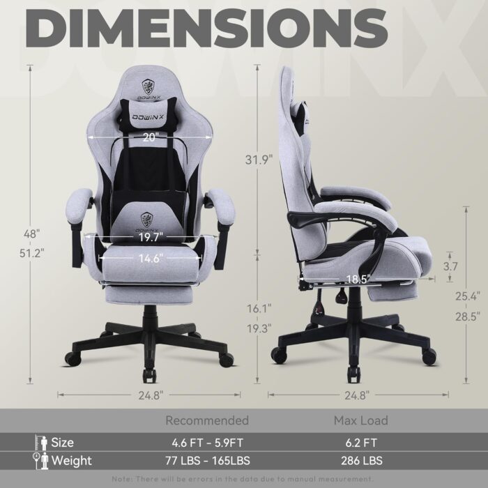 Dowinx Gaming Chair Fabric with Pocket Spring Cushion, Massage Game Chair Cloth with Headrest, Ergonomic Computer Chair with Footrest 290LBS, Black and Grey - Image 3