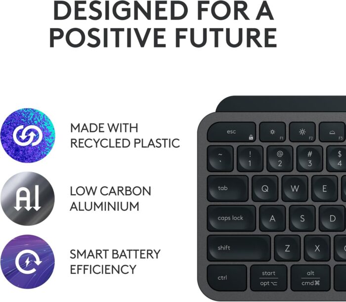 Logitech MX Keys S Wireless Keyboard, Low Profile, Fluid Precise Quiet Typing, Programmable Keys, Backlighting, Bluetooth, USB C Rechargeable, for Windows PC, Linux, Chrome, Mac - Graphite, INT Layout - Image 5