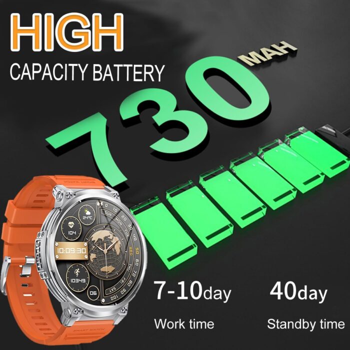 Military Smart Watch for Men with LED Flashlight 1.85” Rugged Smart Watch 730mAh Battery 114 Sports Modes Fitness Watch Heart Rate Sleep Tracker Tactical Smartwatch for iOS Android,Orange - Image 6