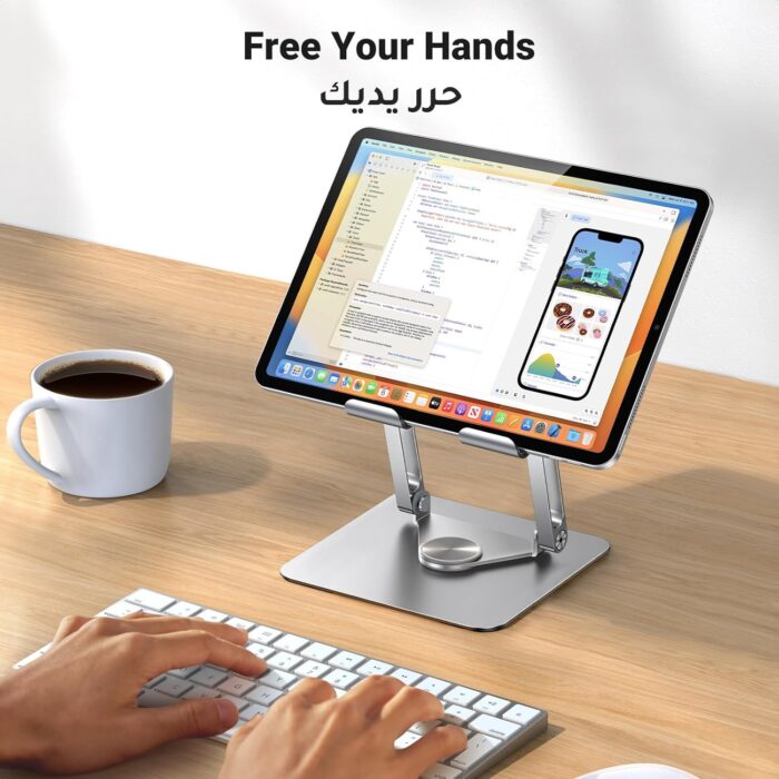 UGREEN iPad Stand 360° Rotation Stable Dual Rod Adjustable Tablet Stand for Desk Tablet Holder Mobile Phone Holder Compatible with iPad Pro/Air Galaxy Tab/iPhone 16, S25 Ultra, All 4-13'' Devices - Image 3