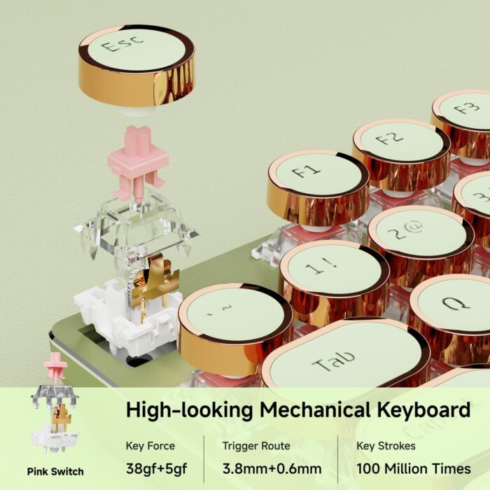 SEUNKWANG EWEADN Typewriter Style Mechanical Gaming Keyboard,104 Keys Backlit LED Keyboard, Media Control Knob, Wired Computer Keyboard Pink Switch for Windows/Mac/PC-Green - Image 4